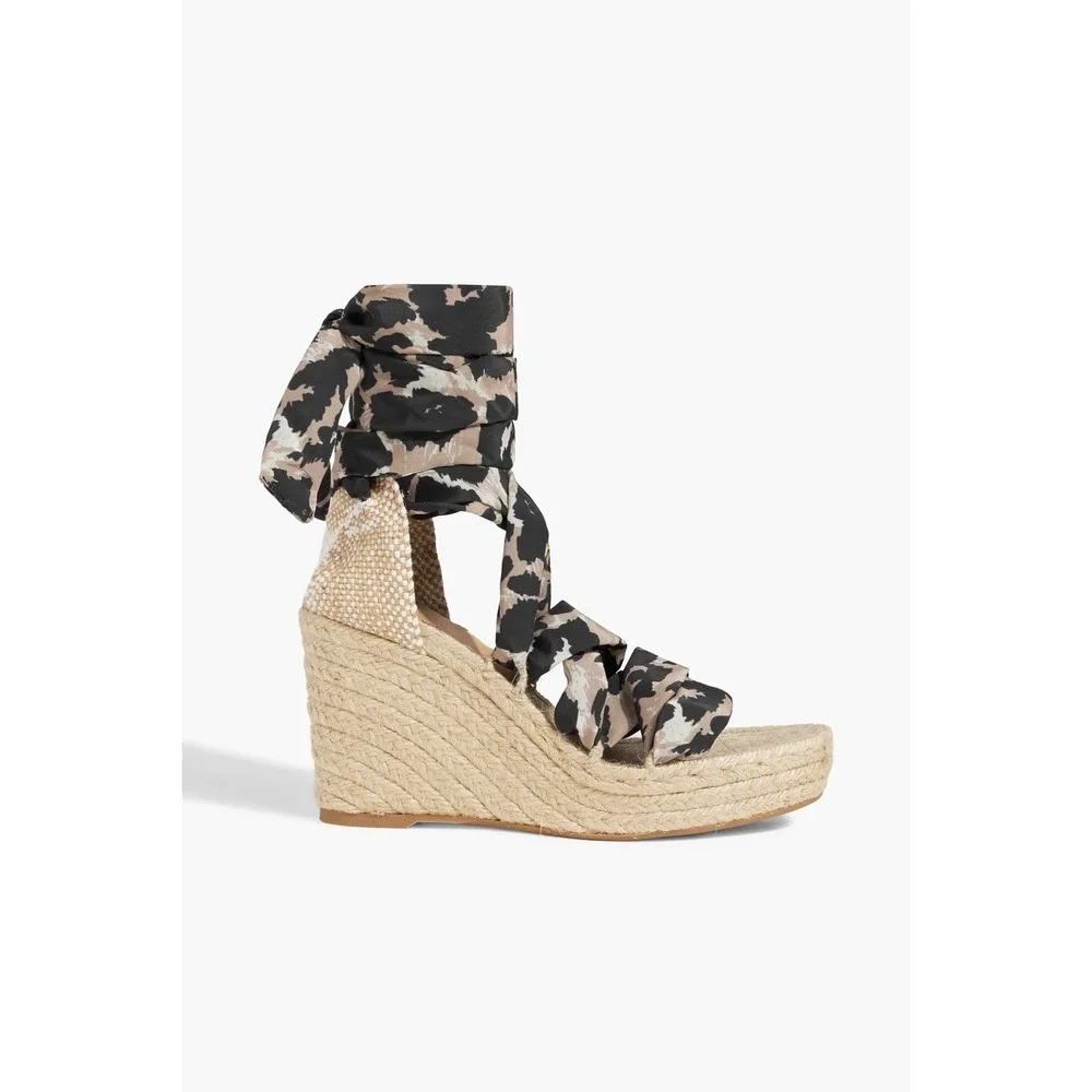 Diane von Furstenberg x Castañer Jorgelina Leopard Wedge Espadrilles Size 6 NIB